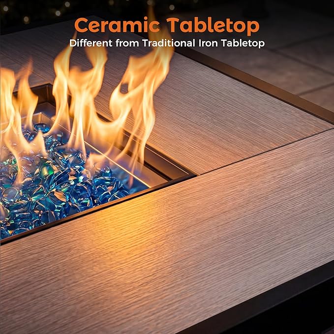 BALI OUTDOORS 42 inch Propane Fire Pit Patio Outdoor Fire Pit Table Large Black Firepits for Outside Rectangular