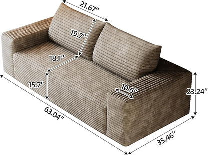 JINGLING 63" Small Couches for Small Spaces, Comfy Boneless Couch in a Box, Love Seat Compressed Sofa for Living Room Bedroom, Apartment Furniture, No Assembly, Corduroy, Camel