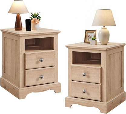 T4TREAM Farmhouse Dresser and Nightstand Sets of 3, 48" Tall 6 Drawers Dresser & 2-Drawer Nightstands Set, Wood Bedroom Furniture Set for Home, Hallway, Bedroom, Natural Oak