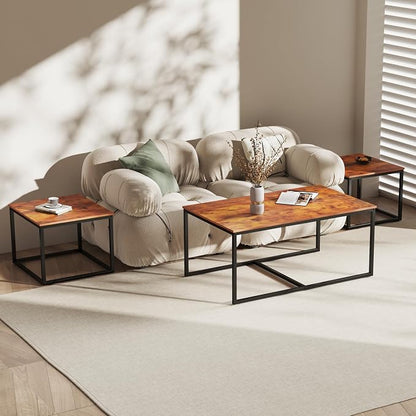 Nesting Coffee Tables,3 Piece Living Room Coffee Table,Industrial Rectangular Coffee Table Set,End Table Side Tables for Living Room Bedroom