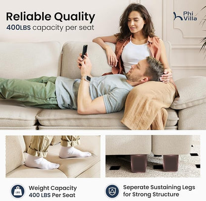PHI VILLA Cloud Modular Couches Sets, 157.5" Sectional Sofa with Upholstered Deep Seat, 4-Seater Long Couches for Living Room Apartment, Chenille Fabric, Beige