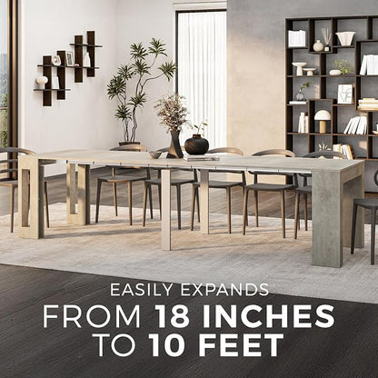 Mobili Fiver, Easy, Extendable Console Table with Extension Leaves Holder, 17.7(120.1) x35.4 in, Concrete Effect, Grey, Made in Italy