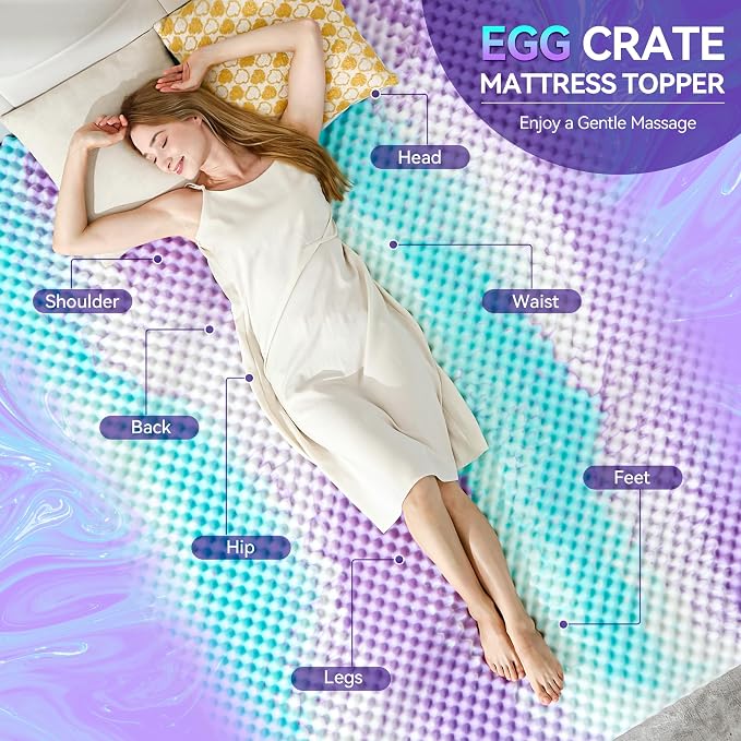 SINWEEK 2 Inch Egg Crate Memory Foam Mattress Topper Twin XL, Twin Extra Long Mattress Pads for College Dorm Room, Pressure Relieve CertiPUR-US Certified,39x80 Inches, Colorful