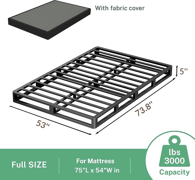 VIPSHOW 5 Inch Full Metal Bed Frame Round Corner Low Platform Bed Frames 3000 LBS Heavy Duty Steel Slats Support Mattress Foundation No Box Spring Needed, Noise Free, Easy Assembly, Black