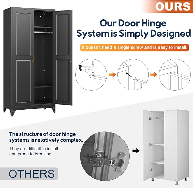 UNICOLY Armoire Wardrobe Closet with Doors, 71'' Wardrobe Cabinet with Hanging Rod, Metal Closet with 2 Adjustable Shelves for Bedroom School, Employee, Gym, Armarios De Ropa para Dormitorio, Black