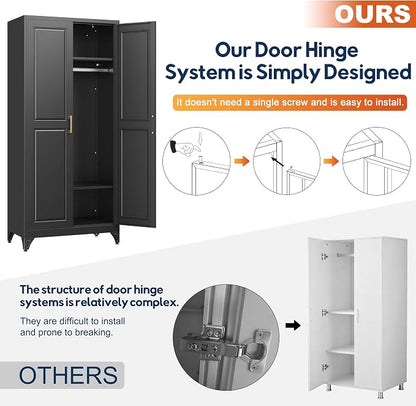 UNICOLY Armoire Wardrobe Closet with Doors, 71'' Wardrobe Cabinet with Hanging Rod, Metal Closet with 2 Adjustable Shelves for Bedroom School, Employee, Gym, Armarios De Ropa para Dormitorio, Black