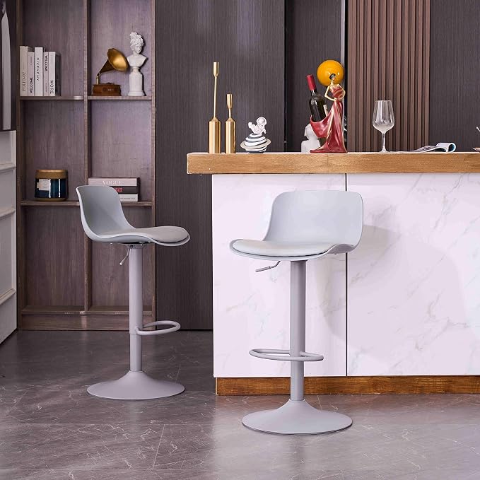 Kidol & Shellder Bar Stools Set of 6 Adjustable Counter Height Barstools Modern PU Leather Swivel Tall Bar Chairs Upholstered Bar Stool with Back for Kitchen Island（Gray）