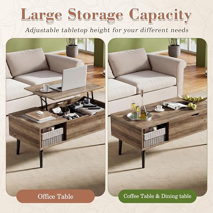 OLIXIS Lift Top Coffee Table with Hidden Storage for Living Room
