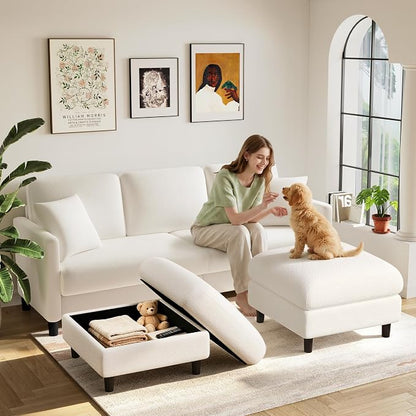 Welzona 83" Couches for Living Room, Teddy Sofa Couch, Comfy Sofas for Living Room, Tool-Free Setup Loveseat Sofa, All-Wood Love Seat Couches, Small Couch 2 Pillows Included, Beige White