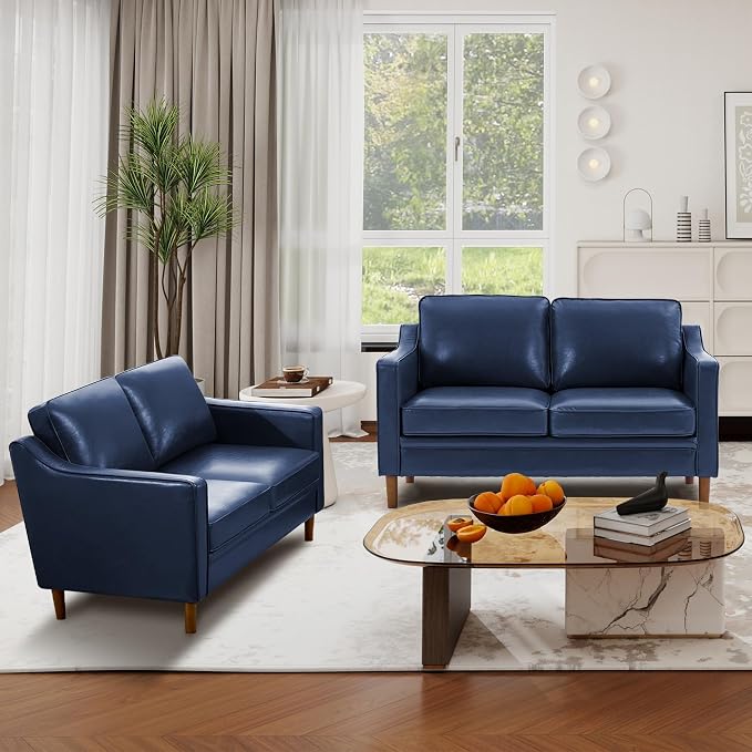 Kingfun 60" Faux Leather Sofa, Loveseat Couch, Mid Century Modern Love Seat Couches with Solid Wood Frame for Living Room Bedroom