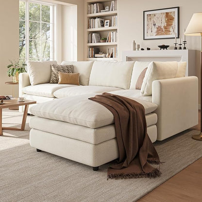 97" Cloud Couches for Living Room, 29.1" Deep Seat Modular Sectional Sofa, L Shaped Cloud Sofa with One Movable Ottoman