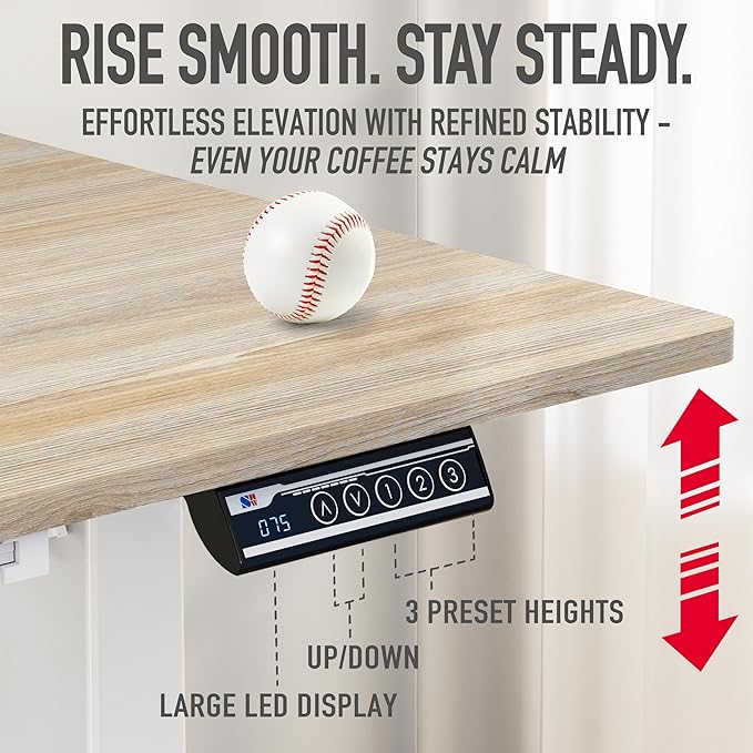 SHW 40-Inch Electric Height Adjustable Standing Desk with Drawer, Memory Preset and Cable Management Tray, Maple