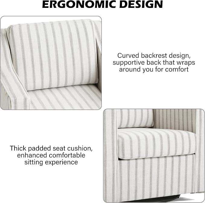 Swivel Accent Chair, Modern Round Barrel Arm Chair for Living Room, Bedroom, Comfy Club Reading Chairs for Adults (Pinstripe Grey, Set of 1)