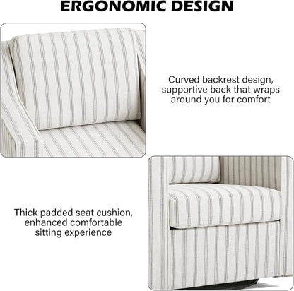 Swivel Accent Chair, Modern Round Barrel Arm Chair for Living Room, Bedroom, Comfy Club Reading Chairs for Adults (Pinstripe Grey, Set of 1)