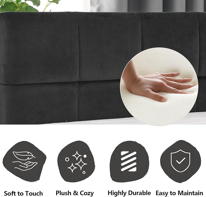 Queen Size Corner Bed Frame with Storage Drawers, Comfortable Backrest and Armrests, Velvet Tufted Corner Bed Frame Queen Size, Upholstered Daybed for Bedroom, Living Room, Guest Room, Black