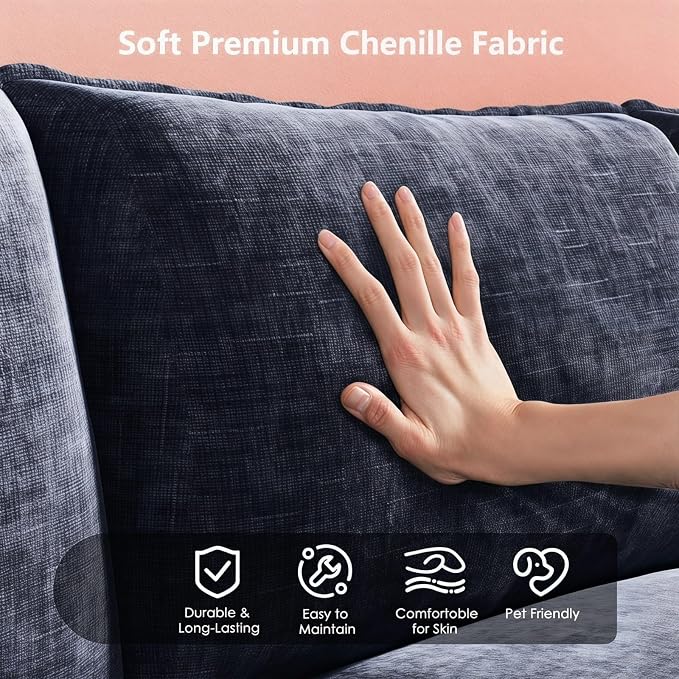 Marsail Modular Sectional Sofa 145.6" U-Shaped Modern Comfy Cloud Couch, 6-Seat Chenille Deep Seat Sofa with Throw Pillow & Movable Ottoman for Living Room, Bedroom and Apartment, Blue