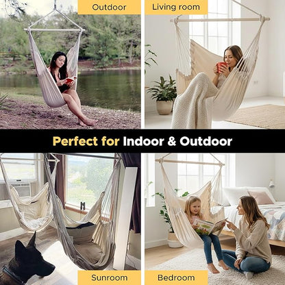 ADVOKAIR Hammock Chair Swing, Heavy-Duty Hanging Rope Swing Seat Supports 500 Lbs, Ideal for Outdoor Patio, Backyard, Porch, Deck & Indoor Bedroom Use