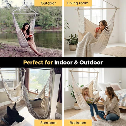 ADVOKAIR Hammock Chair Large 70.9"x47.2", 32% Bigger XXL Hanging Swing Chair with 500lbs Capacity, Heavy Duty Steel Spreader Bar, Extra Roomy Comfort for Adult Indoor Outdoor Bedroom Patio