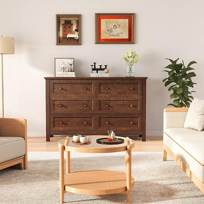 Farmhouse Dresser Nightstand Sets, 2-Piece Bedroom Furniture Set for Home | 6 Drawer Dresser Closet set of 2, Chest of Drawers for Bedroom, Living Room, Entryway, Dark Brown