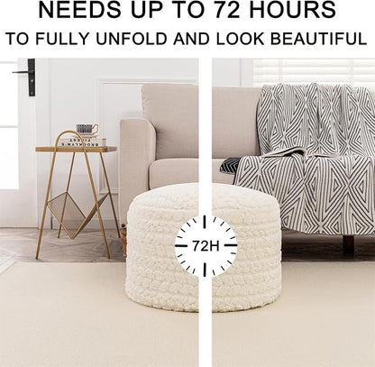 Round Pouf Ottoman 20 x 20 x 14 Inches Boho Poof Home Decor Floor Pouffe Ottoman Foot Rest for Couch Sofa Bean Bag Chairs Living Room Bedroom (Cream)
