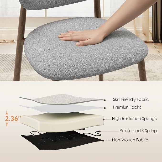 MALOL Dining Chairs Set of 6, Curved Back Kitchen Room Chairs with Metal Legs and Anti Slip Pads, Upholstered Dining Chair for Home and Restaurant, Light Grey