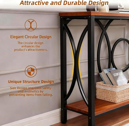 HOMISSUE Sofa Console Table, Rustic Console Table with Faux Marbled Tabletop, Engineered Wood Entryway Tables with 2 Tier Storage, Narrow Sofa Table for Living Room, Hallway (55 Inch, Rustic Brown)