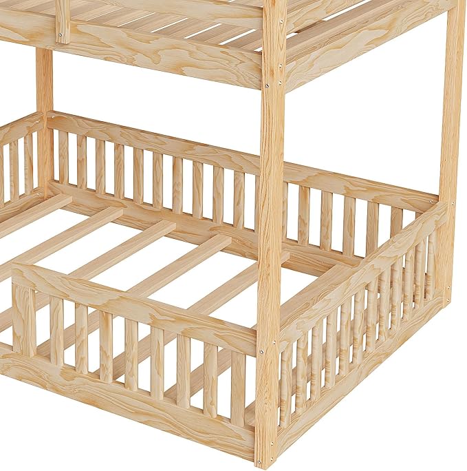 RUNNA Full Over Full Bunk Bed with Ladder, Guardrails,Natural | Full over full bunk bed with ladder,guardrails,solid wood,no box spring needed,bedrooms,guest rooms,dormitories, natural