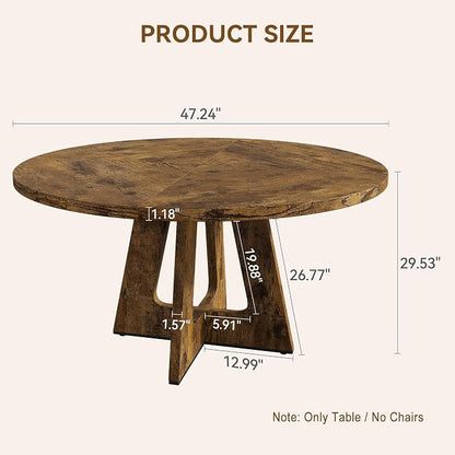 GAOMON 47 Inch Round Dining Table for 4-6 People, Circle Dinner Table with Wooden Cross Pedestal Base, Farmhouse Kitchen Furniture for Dining Room, Living Room, Kitchen (Table Only) - Rustic Brown