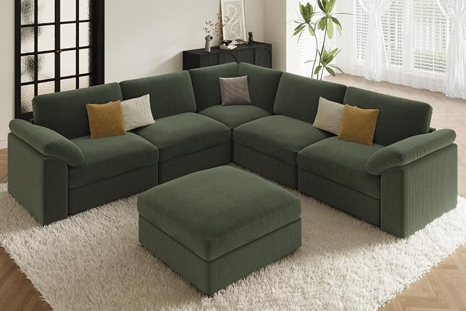 EASE MOOSE Oversized Sectional Modular Sofa,Large v Shape Sectional Couch Wide Deep Seat Modular Cloud Couch,Removable Cover,Green