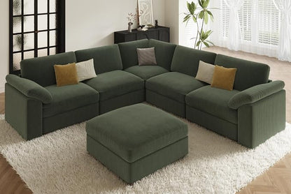 EASE MOOSE Oversized Sectional Modular Sofa,Large v Shape Sectional Couch Wide Deep Seat Modular Cloud Couch,Removable Cover,Green