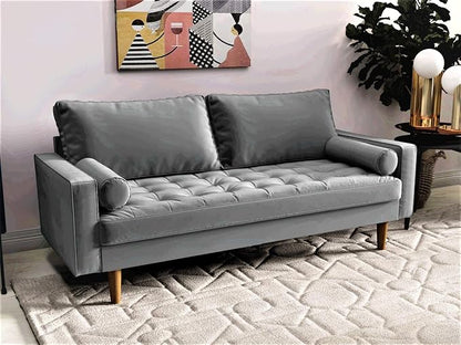Container Furniture Direct S5457 Mid Century Modern Velvet Upholstered Tufted Living Room Sofa, 69.68", Grey