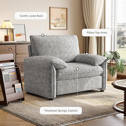 ONBRILL Oversized Accent Chair, 41 Inch Chenille Fabric Armchair, Comfy Single Sofa Chair with Padded Arms, Pocket Spring Cushion, Modern Reading Chair for Living Room, Bedroom, Grey