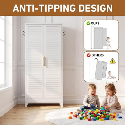 Metal Armoire Wardrobe Closet with 2 Doors, 71" Tall Clothes Cabinet with Adjustable Hanging Rod and 2 Shelves,White Steel Storage Locker Cabinets for Bedroom,Bathroom Employees,Gym,Garage