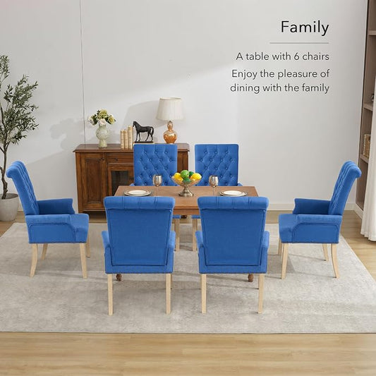 adochr Upholstered Fabric Accent Dining Chair, Elegant Tufted Club Dining Room Kitchen Room Arm Dining Chair,Blue