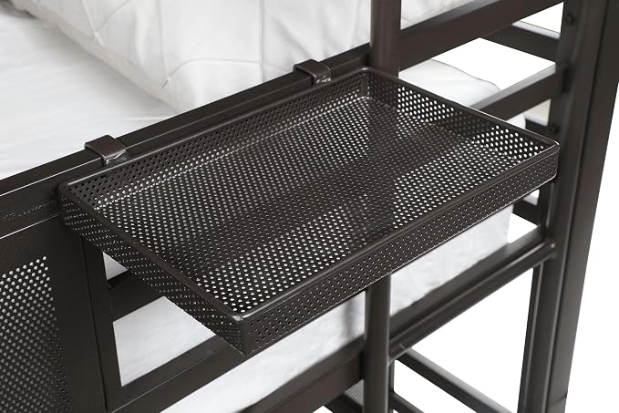 Coaster Home Furnishings Rogen Rustic Metal Twin Over Twin Over Twin Size Triple Bunk Bed Frame with Ladder and Guardrails Fully Slatted Mattress Ready Foundation Dark Bronze 460394T