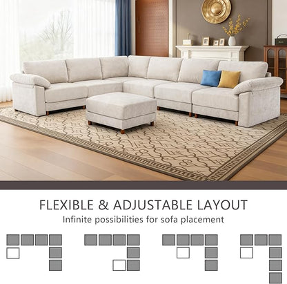 Oversized Modular Cloud Couch with Removable Washable Cover, L/V-Shaped Sectional for Large Living Room, Plush Chenille & Deep Seat（Beige）
