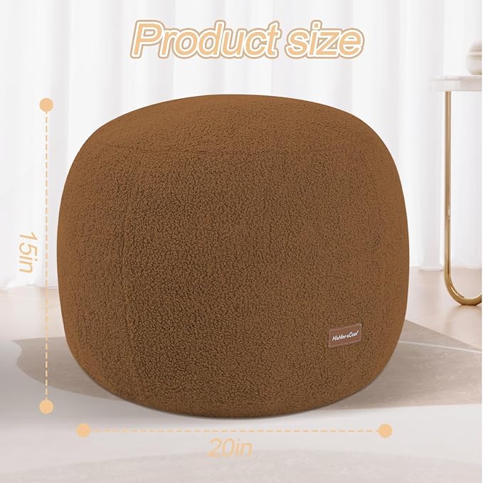 MeMoreCool Stuffed Round Pouf Ottoman Foot Rest, Floor Pouf Foot Stool with Soft Foam Chunk Filling, Small Round Ottoman Footstool Circle Footrest for Living Room, Light Coffee