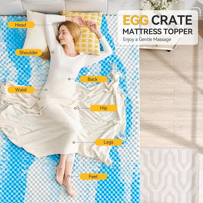 SINWEEK 2 Inch Egg Crate Memory Foam Mattress Topper King Size, Soft Mattress Pad for Back Pain Relief, Bed Topper, CertiPUR-US Certified, Blue