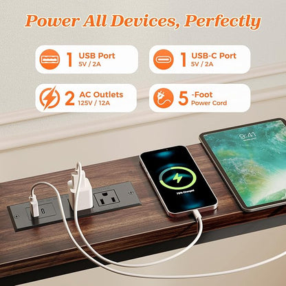 SUPERJARE 79 Inch Sofa Table with 2 Power Outlets and USB-C Ports, 5.9 Inch Narrow Console Table with Storage, Long Entryway Hallway Couch Table Behind Sofa, Small Spaces, Walnut