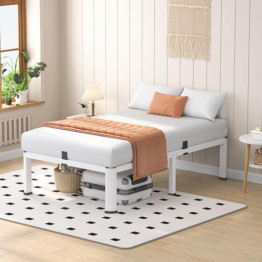 VIPSHOW 18 Inch White Twin Heavy Duty 3500 lbs Bed Frame with Round-Corner Legs & Anti-Squeak Design – Quick Assembly Metal Platform, No Box Spring Needed