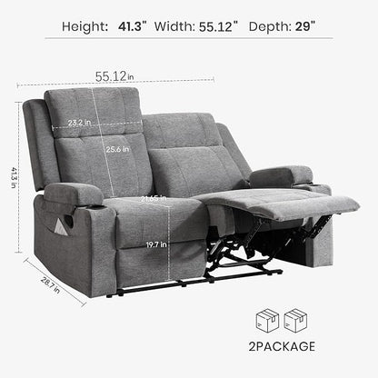 GUEAPY 55" Loveseat Reclining Sofa with Cup Holders – Manual Double Reclining Sofa for Aprtment & Small Spaces, Chenille Fabric Reclinig Couch with Wide Armrests & Side Storage for Livingroom