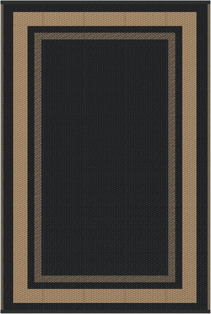 GENIMO 6' x 9' Outdoor Rug Waterproof for Patio Decor, Reversible Plastic Straw Area Rugs Mat for Camper, Outside Carpet for Rv, Deck, Porch, Picnic, Balcony, Mix-Black & Brown
