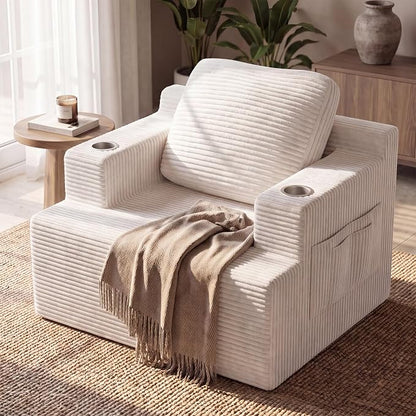 Homall 42” Single Sofa Foam Couch for Small Spaces Upholstered Floor Sofa with Cup Holder & Storage Pocket Boneless Couch for Bedroom Living Room (White, Single)