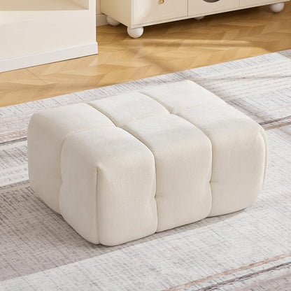 Large Boneless Ottoman, Upholstered Cloud Ottomans for Couch, Oversized Modern Foot Rest for Sectional Couches for Living Room, Foot Stools No Assembly Required, Tufted Ottoman, Beige