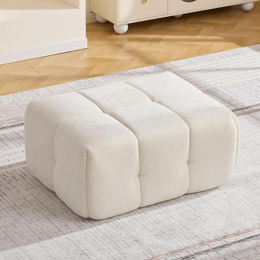 Large Boneless Ottoman, Upholstered Cloud Ottomans for Couch, Oversized Modern Foot Rest for Sectional Couches for Living Room, Foot Stools No Assembly Required, Tufted Ottoman, Beige