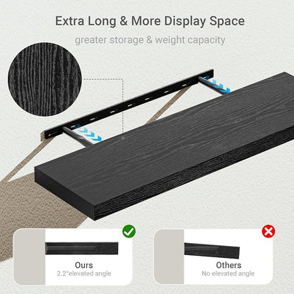 Vivelove Single Floating Shelves 36 inch Long, 10 in Deep Shelves Wall Mounted for Bedroom, Bathroom, Living Room, Kitchen, Office, Modern Shelf Home Decor, Set of 1, Black