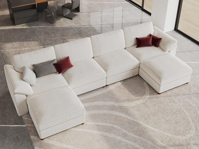 EASE MOOSE Oversized U Shape Sectional Couch Wide Deep seat Sectional Sofa, Comfortable Oversized White Cloud Modular Sofa