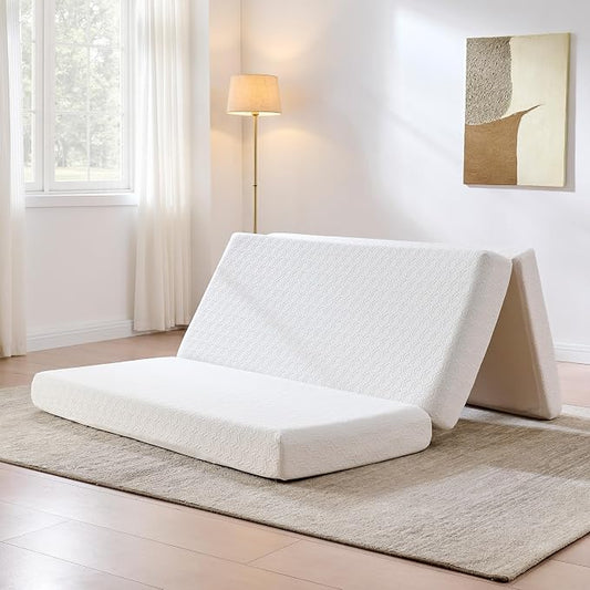 AMERLIFE 6-Inch Full Tri-Fold Memory Foam Mattress, Cooling Gel Foldable Guest Bed with Washable Cover, Space-Saving Mattress for Murphy Bed, Home Use, White