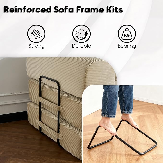 ZEIINPA 59“ Convertible Floor Sofa Bed, 5-in-1 Futon Sofa Bed Pull Out Sleeper Couch, Modern Corduroy Compressed Loveseat, Modular Boneless Couches for Living Room, No Assembly Required, Beige
