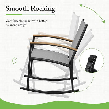 Shintenchi 3 Pieces Patio Rocking Bistro Sets,Outdoor Textilene Fabric Conversation Bistro Set,Front Porch Rocker Chairs Small Patio Furniture Set with Table for Lawn,Garden,Balcony(Light Gray)